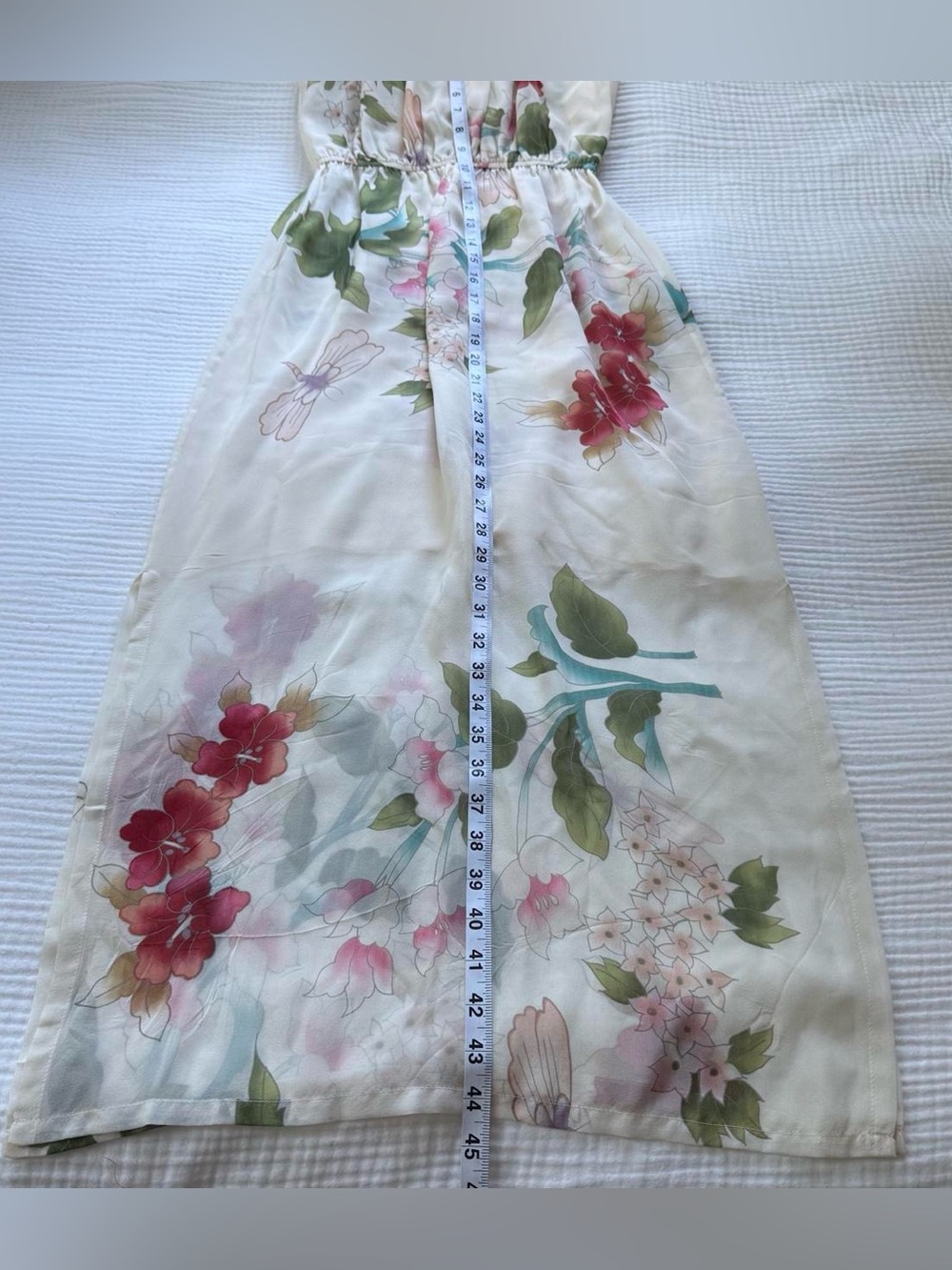 Kite and Butterfly 100% Silk Floral Dragonfly Strapless Maxi Dress XS Boho - Picture 8 of 8